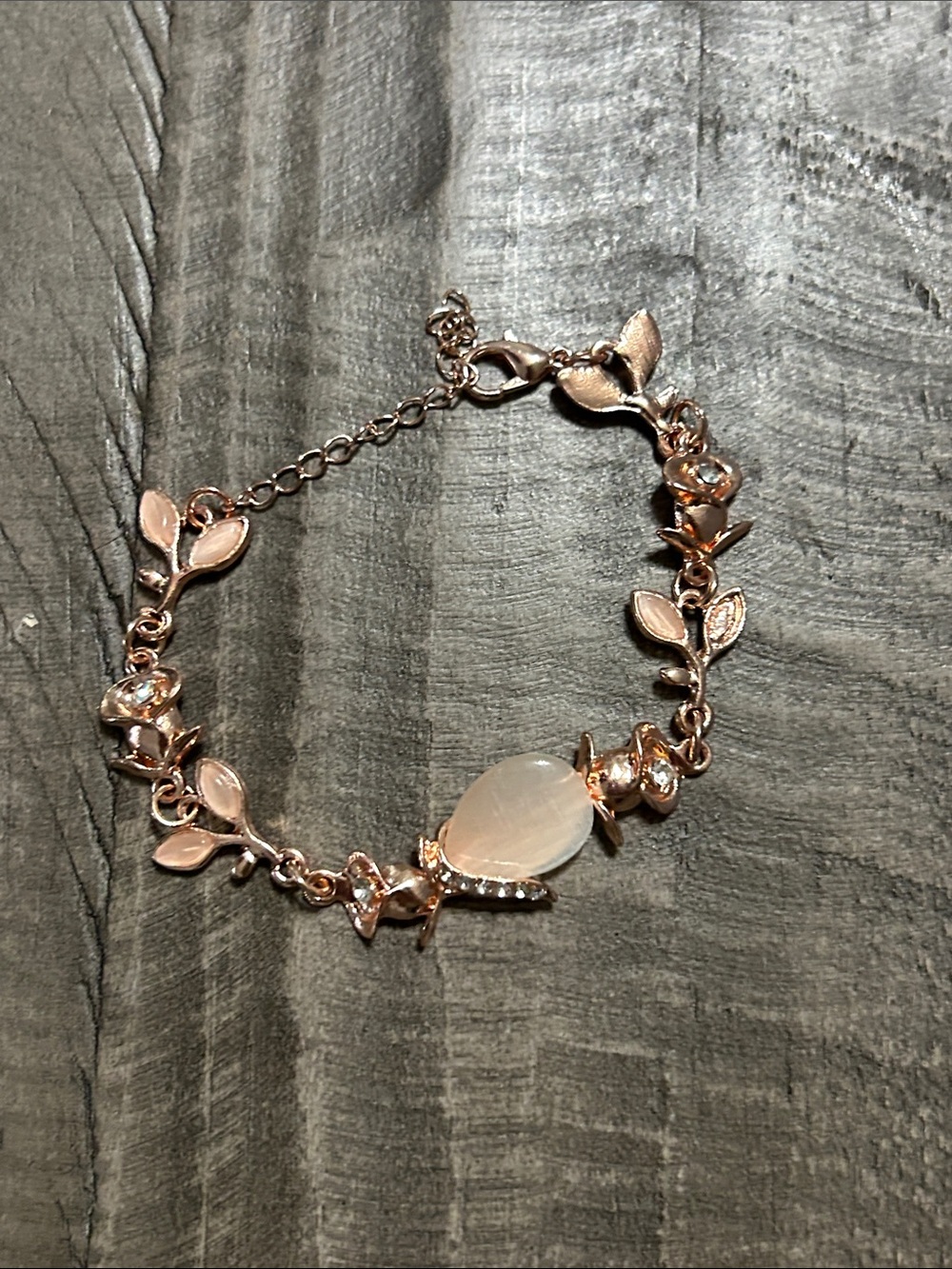 Rose Gold Leaf Teardrop Charm Bracelet - Women Jewelry